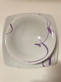 Set di piatti 18 pezzi – bianco e viola