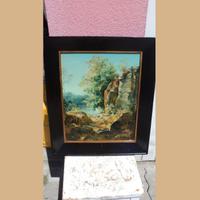 Quadro paesaggio con cornice nero rossiccia