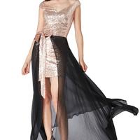 Vestito abito tubino 2 in 1 oro/nero in paillettes