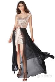 Vestito abito tubino 2 in 1 oro/nero in paillettes