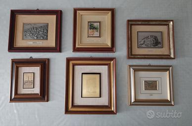 6 quadri in argento con cornice in legno