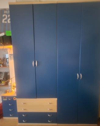 Armadio a 4 ante con letto da 140 cm e cassettiera