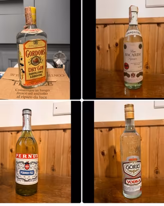 4 bottiglie vintage sigillate rum vodka gin pernod