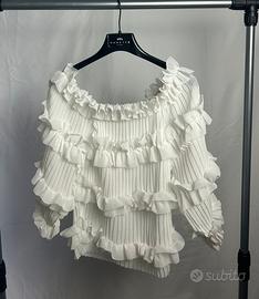 Blusa Nenette Bianca Plissé con Volant