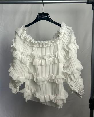Blusa Nenette Bianca Plissé con Volant