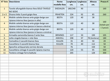 ANN.2 Mobili vari armadio tavolo letto divano ecc.