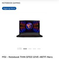 MSI - Notebook THIN GF63 12VE-487IT-Nero
