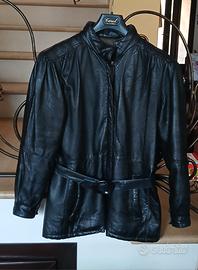 Giacca Vintage in Vera Pelle Nera con Cintura