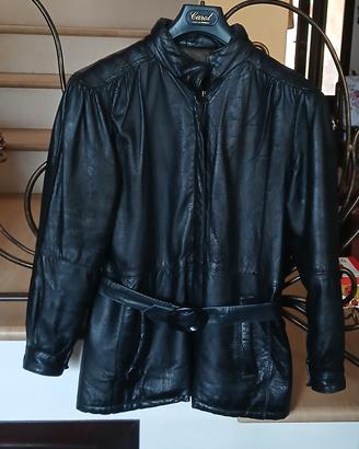 Giacca Vintage in Vera Pelle Nera con Cintura