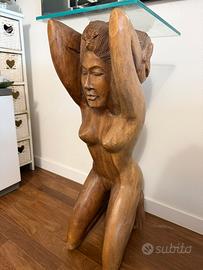 Tavolino statua donna legno