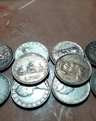 10 PREZZI 500 LIRE ARGENTO CARAVELLE   E UNITA'