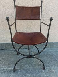 2 Sedie in ferro battuto e cuoio