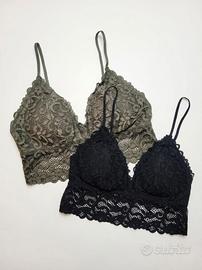 Set 2 Bralette in Pizzo Nero e Verde Kaki Taglia S