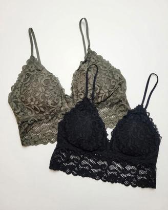 Set 2 Bralette in Pizzo Nero e Verde Kaki Taglia S