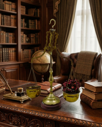 Bilancia Vintage decorativa in Ottone e Legno