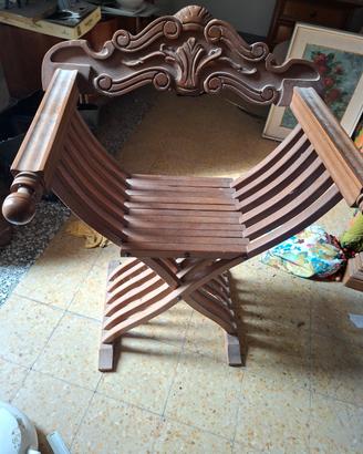 coppia sedie Savonarola in legno