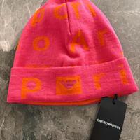 Cuffia Emporio Armani rosa e arancione, 100% lana