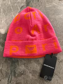 Cuffia Emporio Armani rosa e arancione, 100% lana
