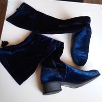 Stivali sopra al ginocchio in velluto blu Prissley