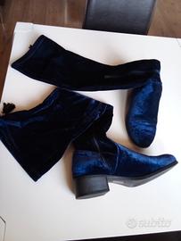 Stivali sopra al ginocchio in velluto blu Prissley