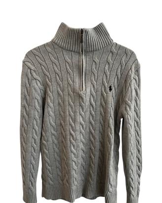 Maglione Ralph Lauren Grigio a Trecce - Mezza Zip