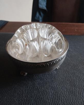 fioriera in vetro con appoggio. in silver