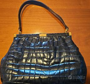 Borsa vera pelle di coccodrillo vintage nera 