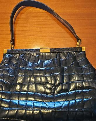 Borsa vera pelle di coccodrillo vintage nera 