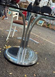 Tavolo acciaio e vetro di modernariato