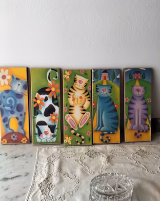 Set 5 Quadretti Gatti in Legno ( Dekor Toscana)