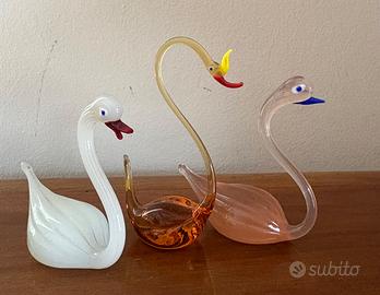 Tre cigni in vetro soffiato vintage  di Murano