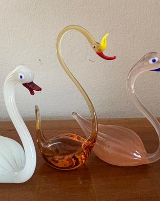 Tre cigni in vetro soffiato vintage  di Murano