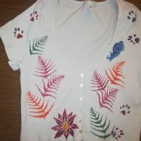 Maglietta top t-shirt donna L dipinta a mano
