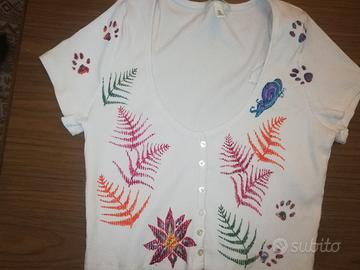Maglietta top t-shirt donna L dipinta a mano