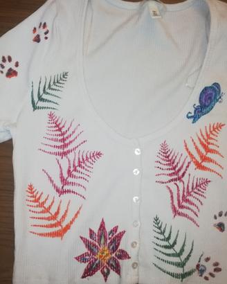 Maglietta top t-shirt donna L dipinta a mano