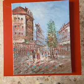 Quadro Olio su Tela veduta parigina Impressionista