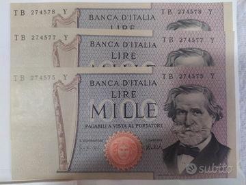 Banconote 1000 lire G. Verdi num serie consecutivi