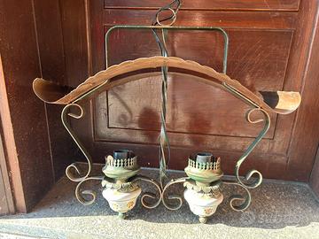 Applique vintage in ferro battuto e ceramica