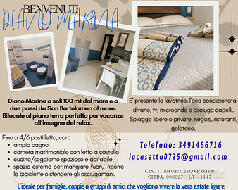100mt dal mare, bilocale piano terra Diano Marina