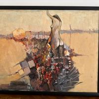 Quadro moderno astratto con figura femminile