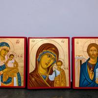 Set 3 icone ortodosse fatte a mano con foglia doro