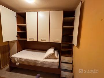 Letto singolo con armadio a ponte