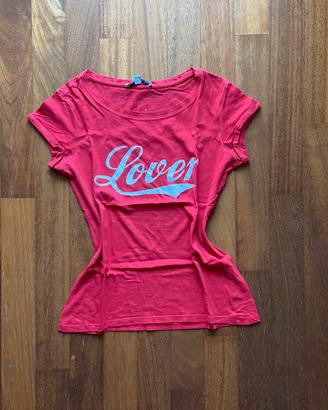 T-Shirt Donna Rossa Scritta "Lover"