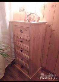 cassettiera 5 cassetti stretta legno di pino