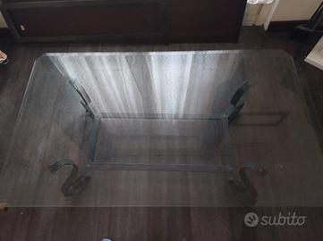 tavolo di ferro battuto  e vetro in cristallo