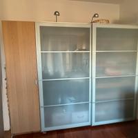 Armadio a 2 ante legno chiaro e vetro zigrinato