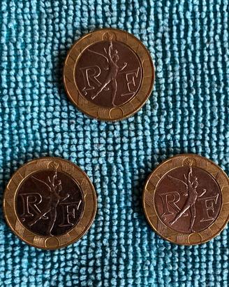 3 monete, 10 franchi francesi 1989 1990