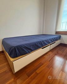 LETTO SINGOLO CON CASSETTI E MATERASSO