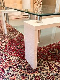 Tavolino caffè/sala vetro e legno bianco moderno