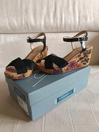 Tacchi Neri Zeppa 7cm velluto 37 STONEFLY